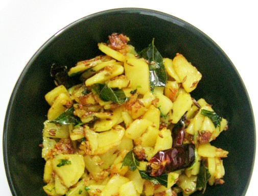 Potatoes sauteed in red chillies, curry leaves and cumin seeds