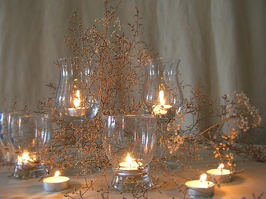 Dried Flowers such as Limonium and Baby's Breath are Perfect for these Evening Table Centerpieces