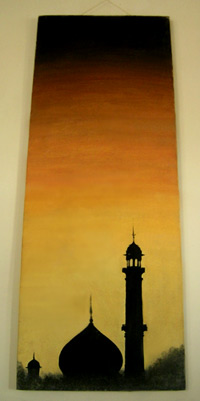 mosque silhouette painting