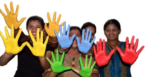 the colorful hands of wanderingmist art camp participants